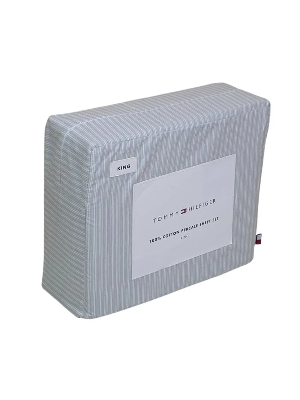 Tommy Hilfiger 100% Cotton Percale King Sheet Set Highland Ticking Stripe Grey